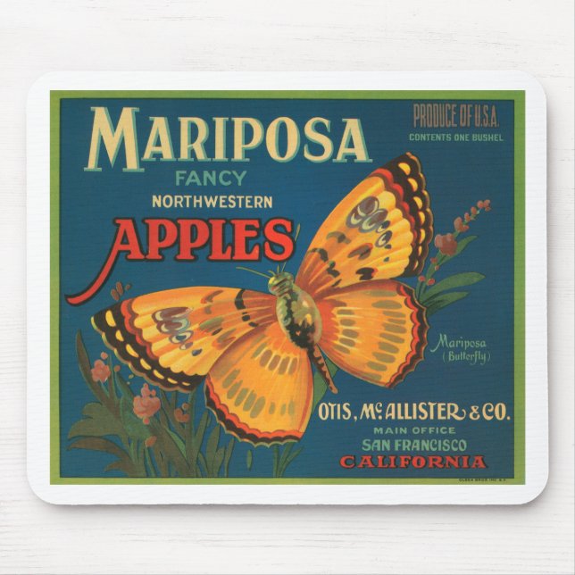 Mariposa Butterfly Apples Fruit Crate Label Mouse Mat (Front)