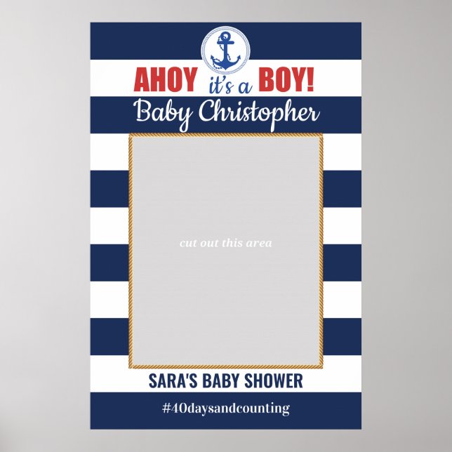 Maritime Ahoy It's A Boy Baby Shower Photo Prop Poster (Front)