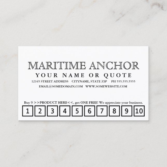 maritime anchor loyalty punch card (Front)