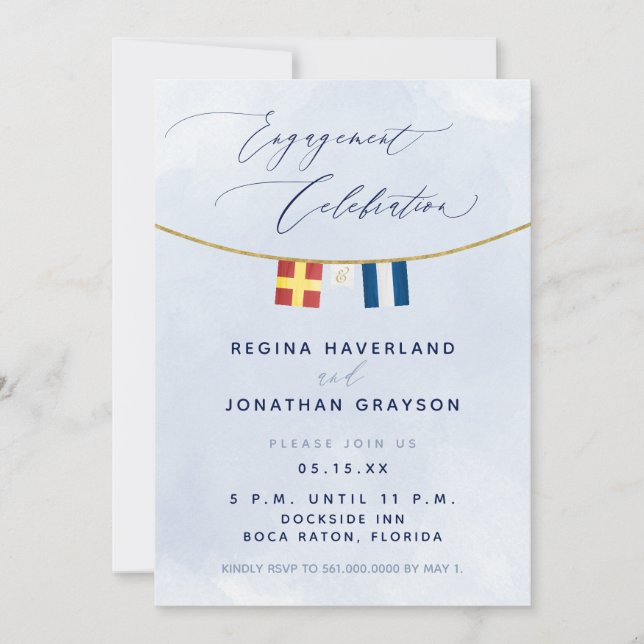 Maritime Flag Initials Nautical Engagement Party Invitation (Front)