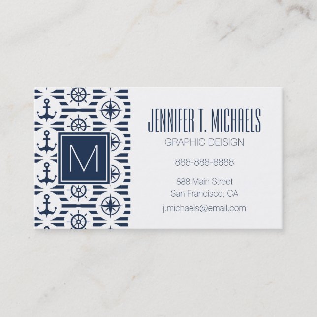 Maritime In Blue Pattern Business Card (Front)