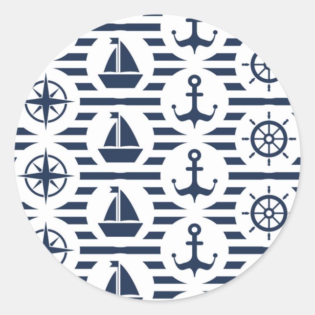 Maritime In Blue Pattern Classic Round Sticker (Front)