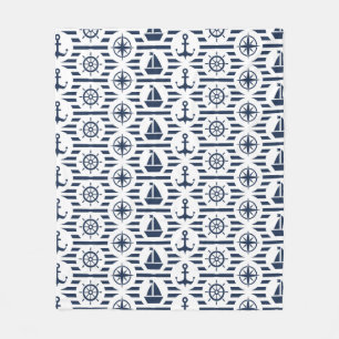 Maritime In Blue Pattern Fleece Blanket