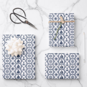 Maritime In Blue Pattern Wrapping Paper Sheet
