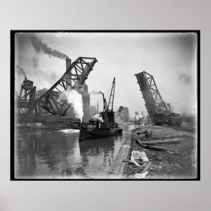 MARITIME INDUSTRIAL STEAM-AGE CHICAGO c. 1890 Poster