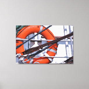 Maritime motives. Lifebuoy on the boat Canvas Print