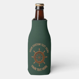 Maritime Nautical Wooden Helm Forest Green Bottle Cooler