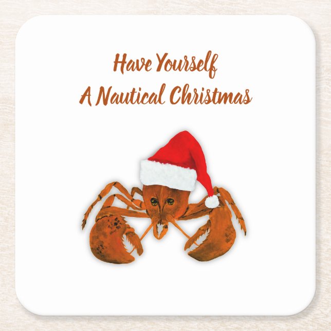 Maritime Santa Lobster Square Paper Coaster (Front)