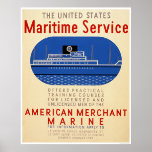 Maritime Service - Side View of Ship - WPA Poster