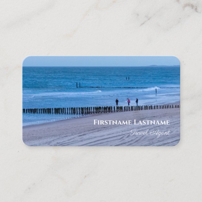 Maritime stormy beach sunset ocean travel agent business card (Front)
