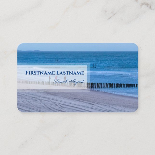 Maritime stormy beach sunset ocean travel agent business card (Front)