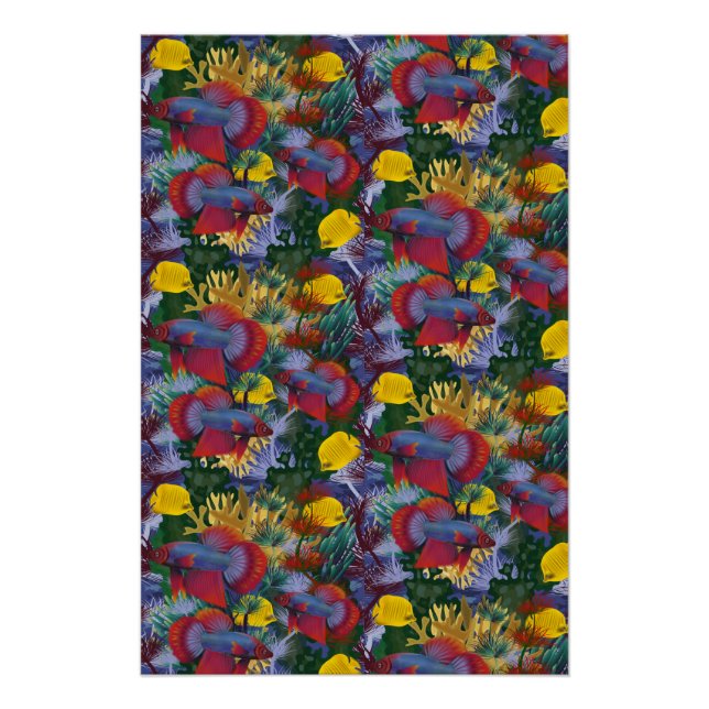 Maritime Undersea Colourful Fish Red Yellow Seawee Poster (Front)