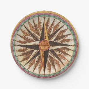 Maritime Vintage Compass Rose 7" Paper Plate
