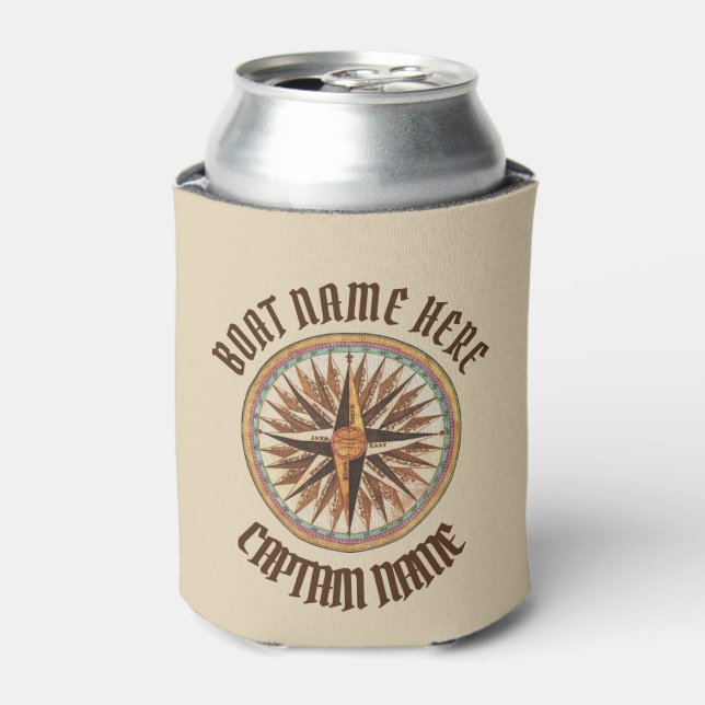 Maritime Vintage Compass Rose Custom Can Cooler (Can Front)