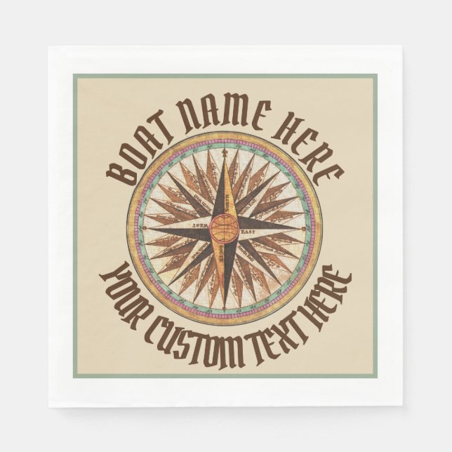 Maritime Vintage Compass Rose Custom Napkin (Front)
