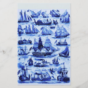MARITIME,VINTAGE SHIPS,SAILING VESSELS,Navy Blue Stationery