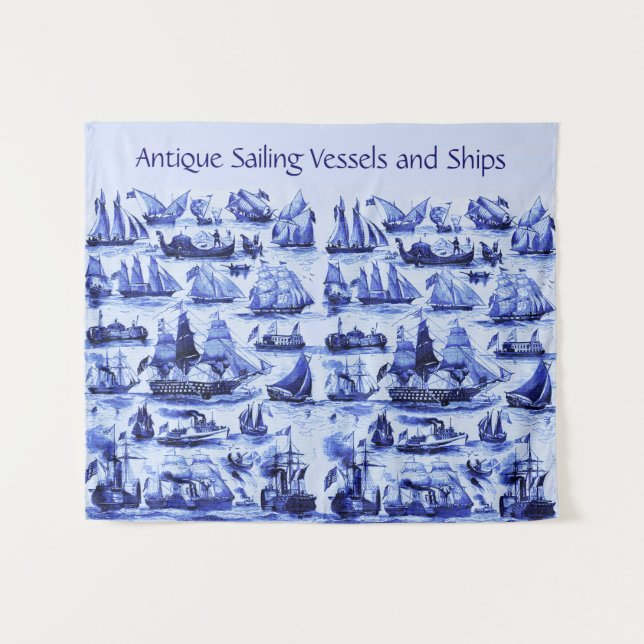 MARITIME,VINTAGE SHIPS,SAILING VESSELS,Navy Blue Tapestry (Front (Horizontal))