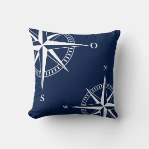Maritimer Kompass – Seemannsstil in Blau & Weiß Cushion