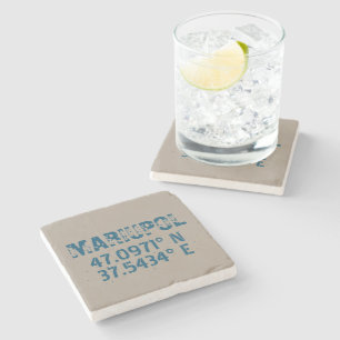 Mariupol Ukraine Latitude & Longitude Distressed Stone Coaster