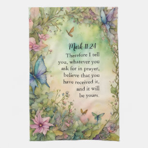 Mark 11:24 Christian Watercolor Image Tea Towel