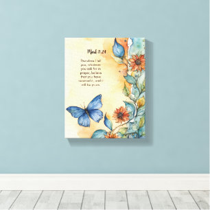 Mark 11:24 Christian Whimsical Butterfly Design Canvas Print
