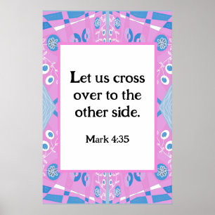 Mark 4:35 Bohemian Chintz Illustration Pink Blue  Poster