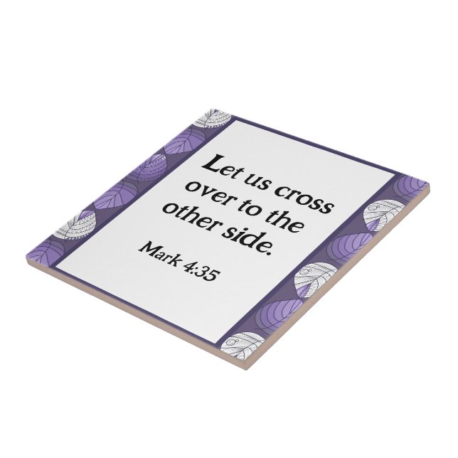 Mark 4:35 Fish Head Leaves Lilac  Tile (Side)
