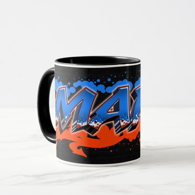 Mark First Name Graffiti blue orange cup (Front Left)