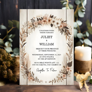 Mark Garden Floral Spring Wood Boho Rustic Wedding Invitation
