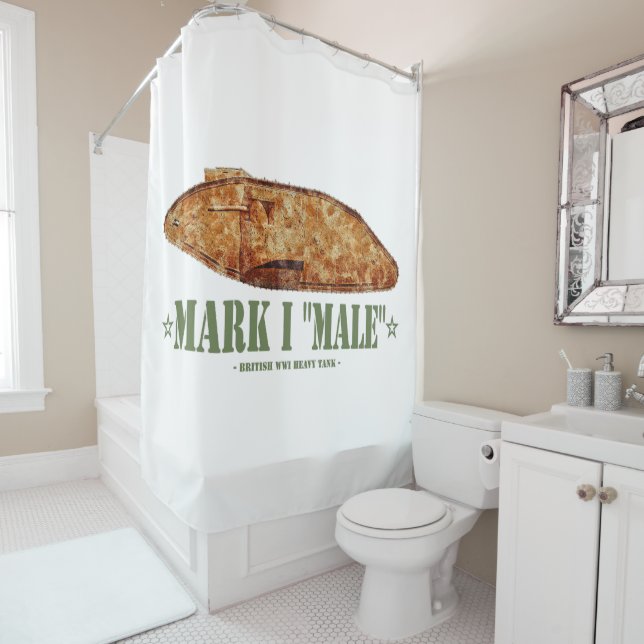 Mark I Male World War One British Heavy Tank WWI Shower Curtain (In Situ)
