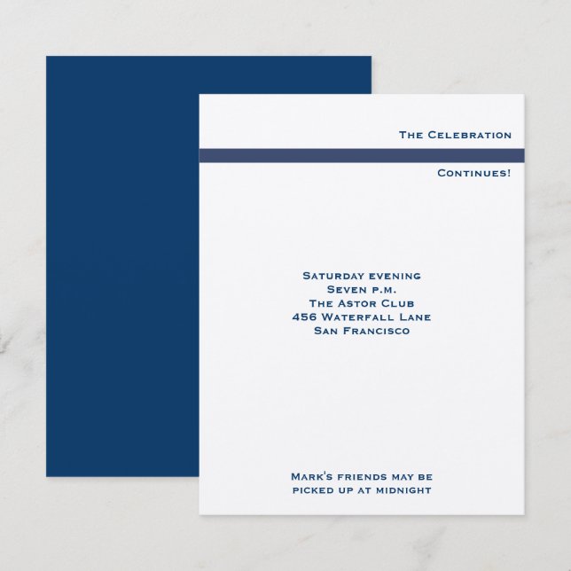 Mark Metallic Navy Bar Mitzvah Reception Invitation (Front/Back)