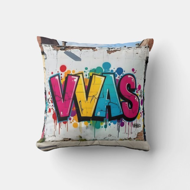 Mark Of The Studio – Vibrant Graffiti Art Throw Cushion (Front)