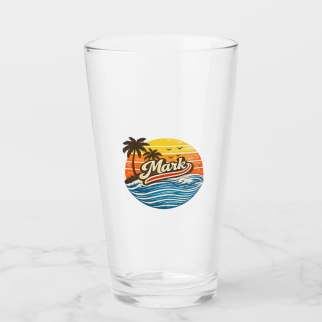 Mark Retro Sunset Name Design Glass (Front)