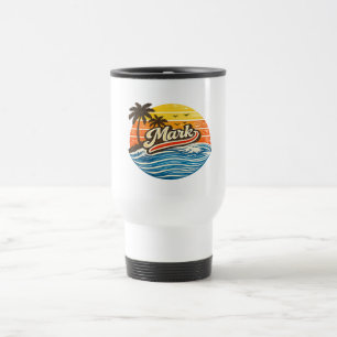 Mark Retro Sunset Name Design Travel Mug