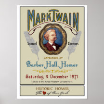 Mark Twain at Barber Hall Historic Homer NY Poster