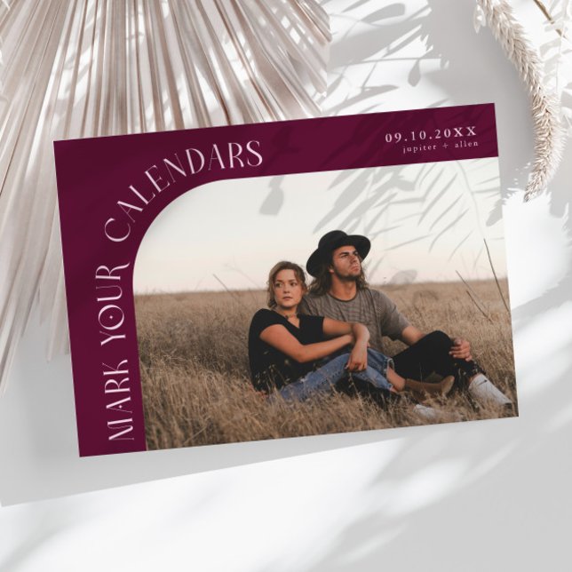 Mark Your Calendars Cranberry Curved Frame Photo Save The Date (Creator Uploaded)