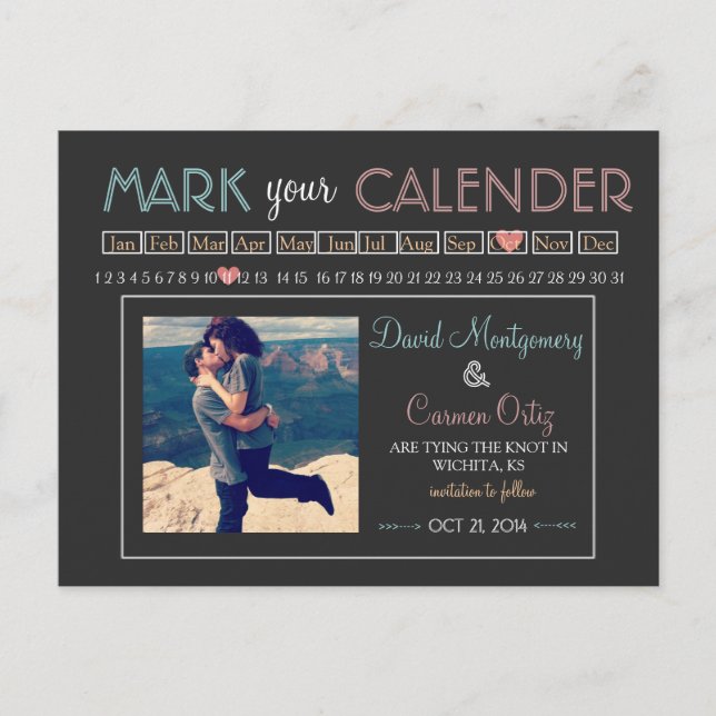"Mark your Calender" Save the Date Announcement Postcard (Front)