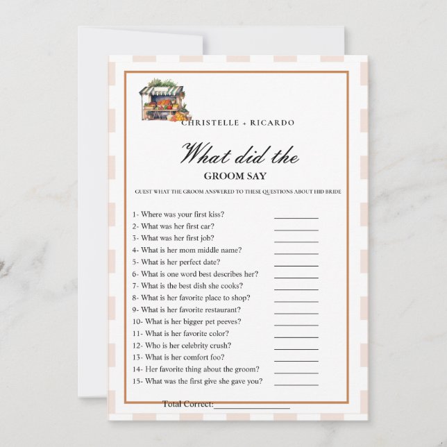 Marke Bride & groom trivia bridal shower game Card (Front)