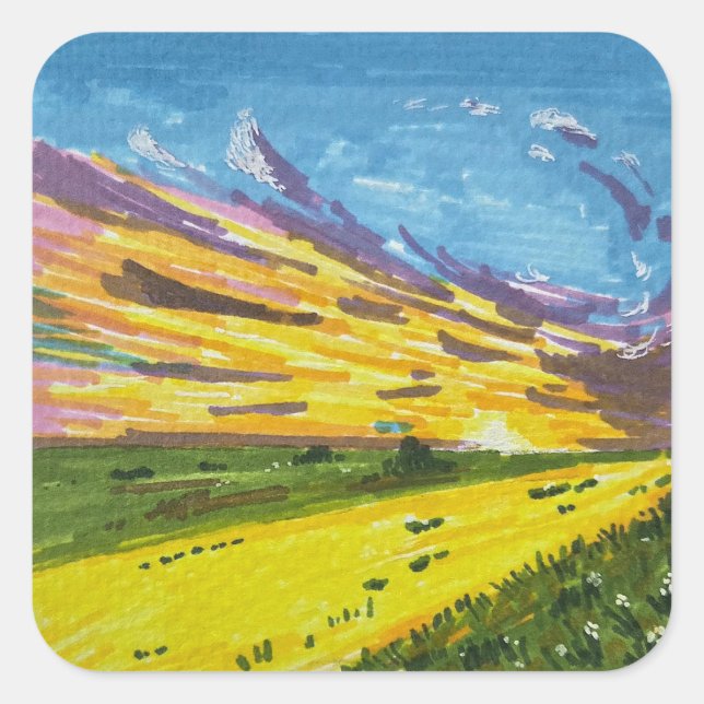 Marker Landscape Painting  Square Sticker (Front)