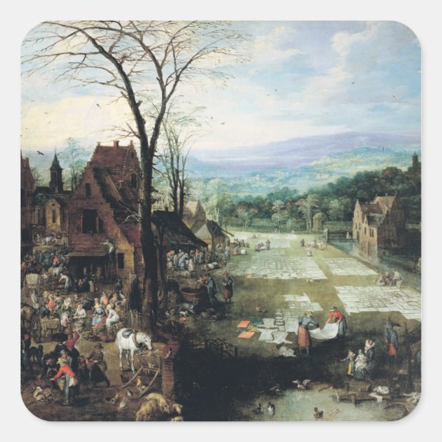 Market and Bleaching Ground, 1620-22 Square Sticker (Front)