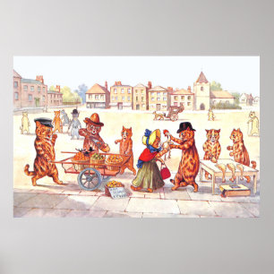 Market Cats Illustration by Louis Wain Poster