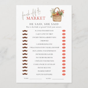 Market He said She Said Bridal Shower Game Card