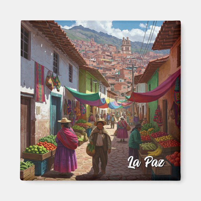 Market in La Paz Bolivia Travel Magnet (Front)