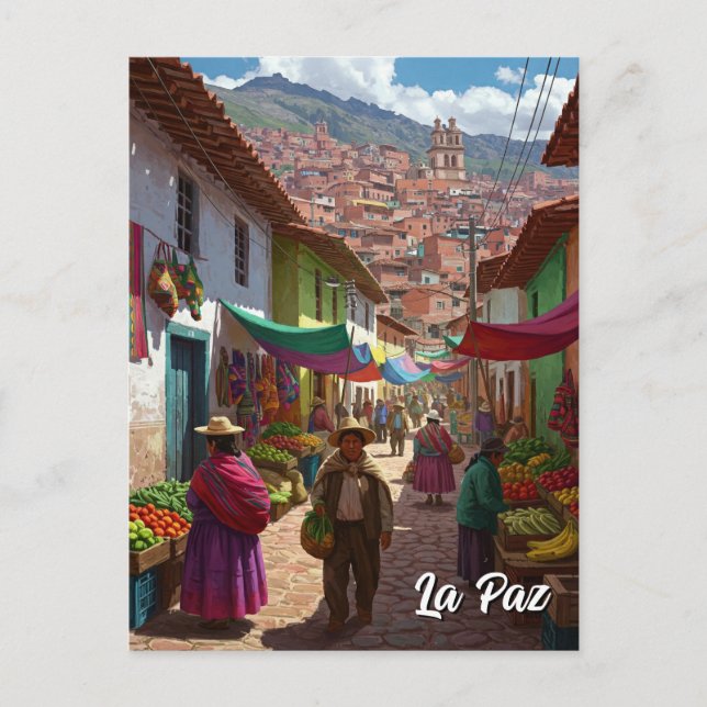 Market in La Paz Bolivia Travel Postcard (Front)