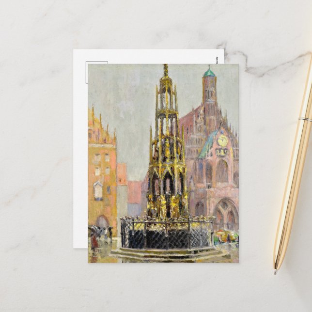 Market Place, Nuremberg, 1928 by Grant Wood Holiday Postcard (Front/Back In Situ)