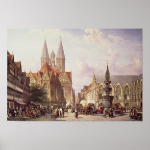 Market Scene at Braunschweig Poster