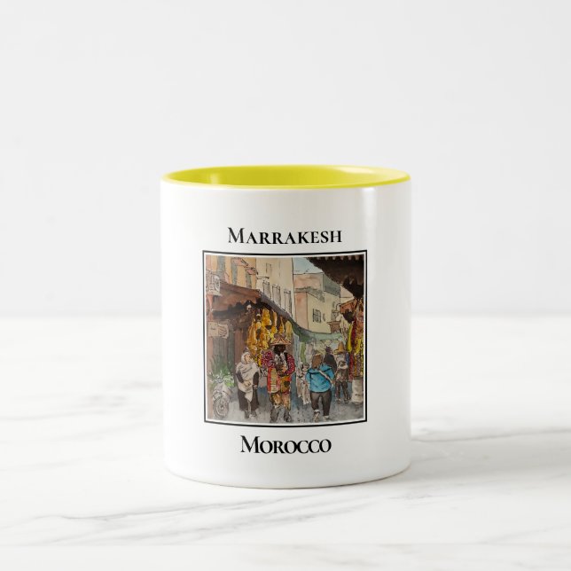 Market Scene in Marrakech, Morocco  Two-Tone Coffee Mug (Center)