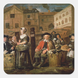 Market Scene Square Sticker