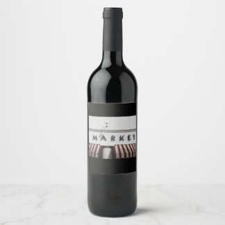 Market Sign with Striped Awning Wine Label