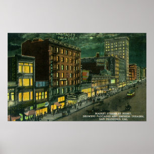 Market St at Night, Pantages, Empress Theatre Poster